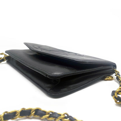 CHANEL CC Classic Timeless Lambskin Flap Wallet on Chain Purse Black