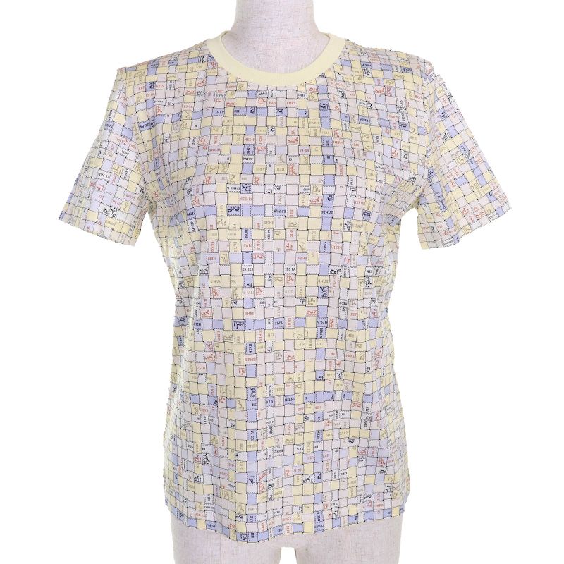 Hermes 25SS 5e4645dkdd34 Bolduc Au Carre Bolduc Check 100% Cotton Crew Neck