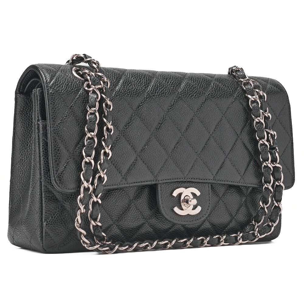 Chanel Matelasse Double Flap 25cm (984in) Chain Shoulder Caviar Skin Black