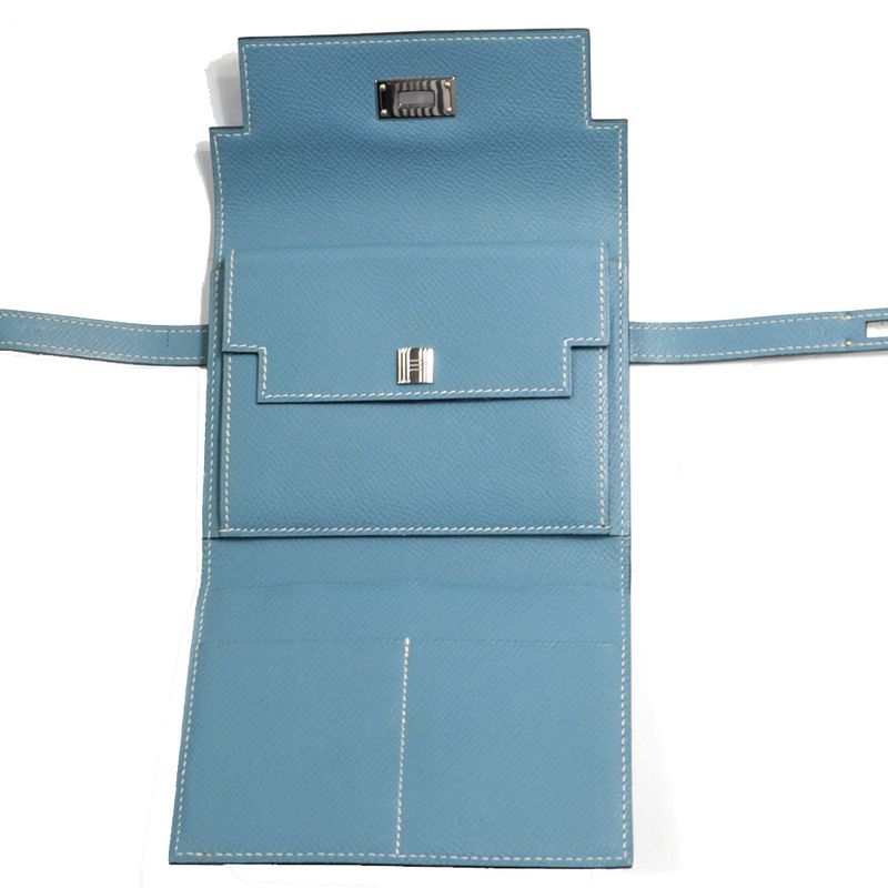 Hermes Kelly Wallet Compact Tri-fold Wallet Blue Jean Silver Hardware