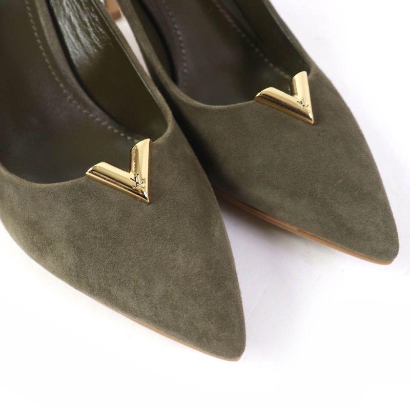 Louis Vuitton Heartbreaker Line Suede Pumps Khaki Gold Hardware 37 With Box