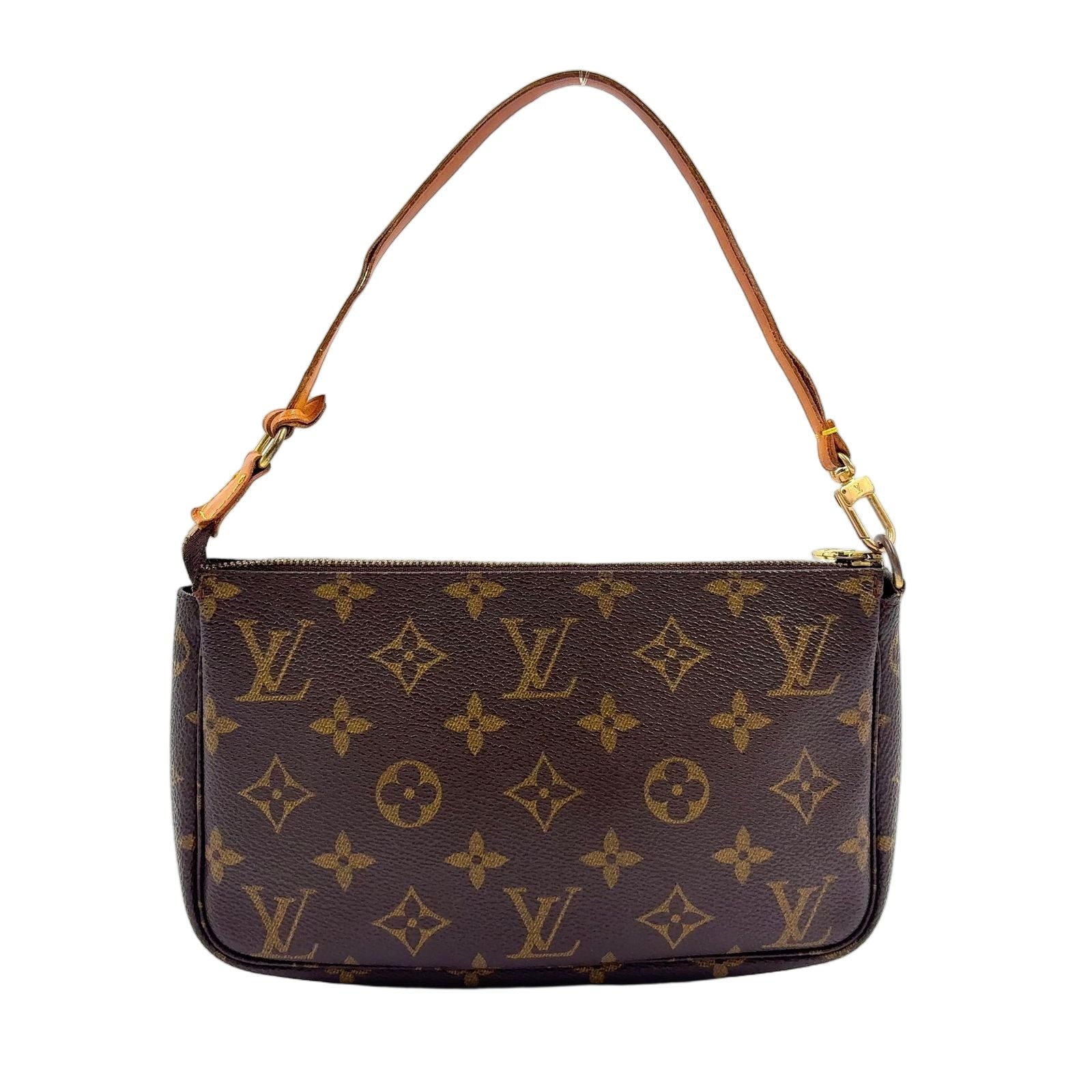 Louis Vuitton Pochette Monogram Leather Brown Light Handbag Gold