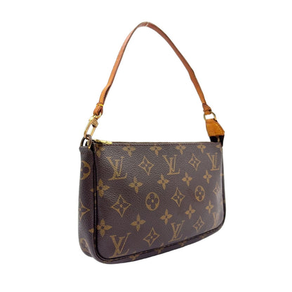 Louis Vuitton Pochette Monogram Leather Brown Light Handbag Gold — view 2
