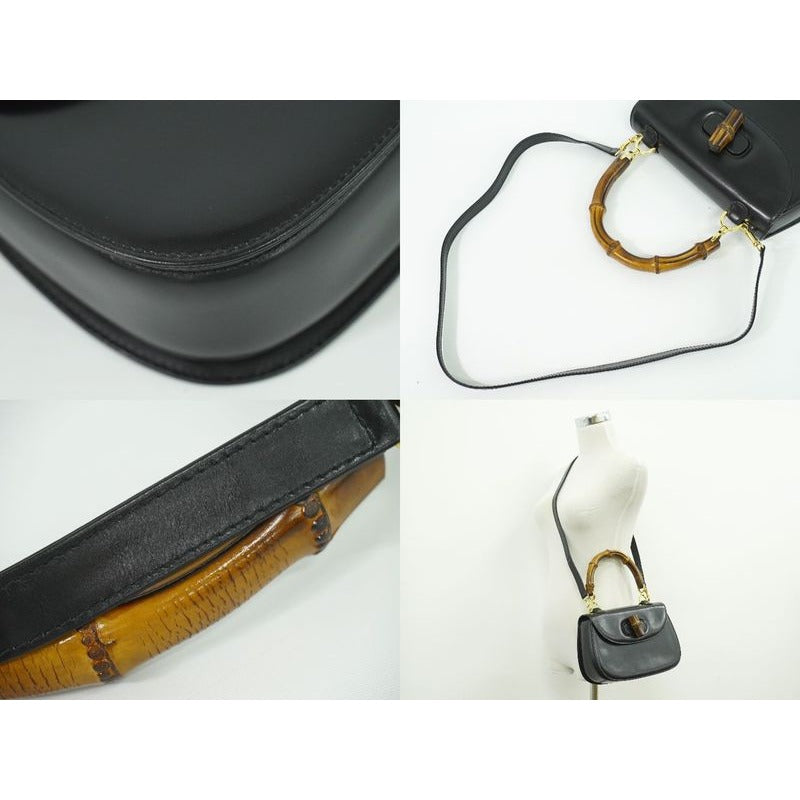 Gucci Bamboo 2-Way Shoulder Bag Handbag Pochette Leather Black — view 6