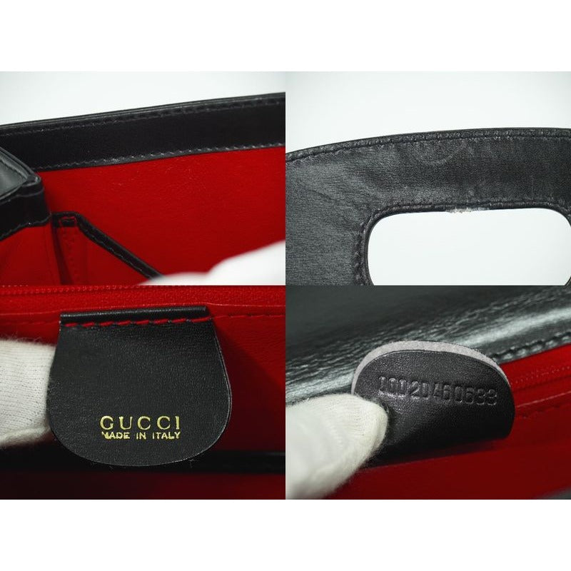 Gucci Bamboo 2-Way Shoulder Bag Handbag Pochette Leather Black — view 9