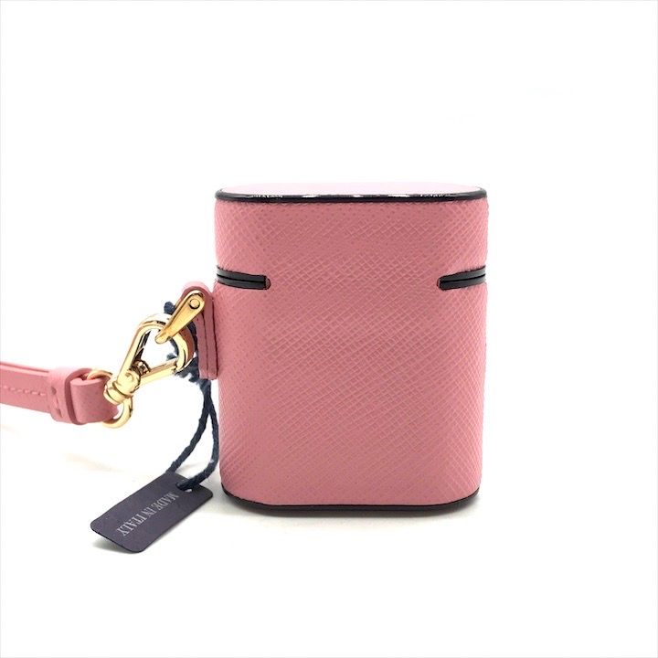 Prada Air Pods Case Triangle Logo Saffiano Leather Strap Pink Shoulder Bag