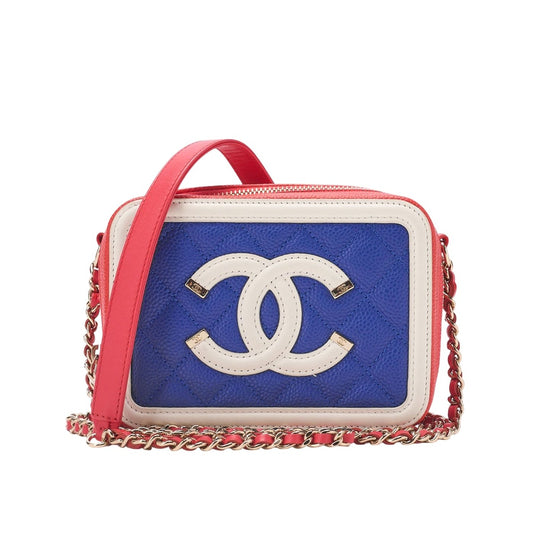 Chanel Shoulder Bag CC Filigree Mini Caviar Leather Red Multicolor