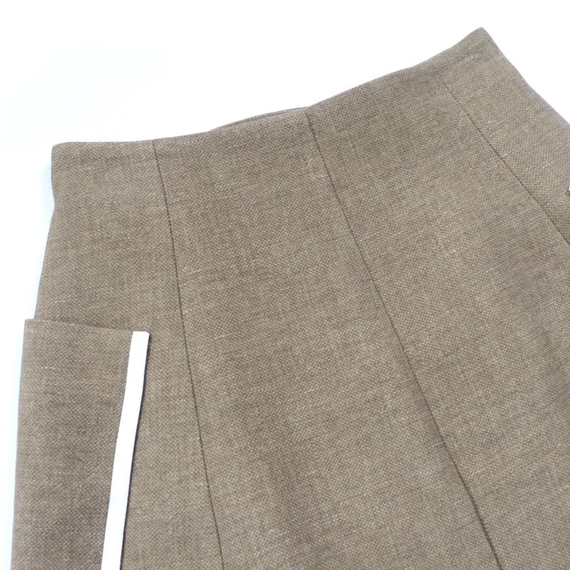 Fendi Fq7097 Wool Silk Leather Use FF Calligraphy Button Trapezoid Skirt Mini