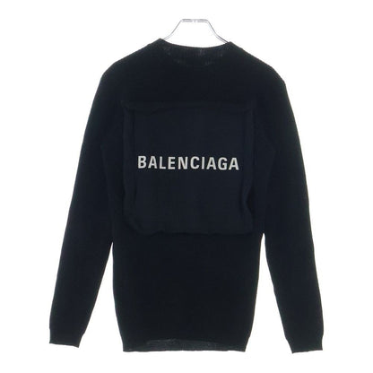 Balenciaga Hem Rubber Logo Patch Crew Neck Knit Sweater Black