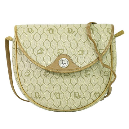 Authentic Christian DIOR Honeycomb Pattern Shoulder Bag Pochette PVC Beige Bag