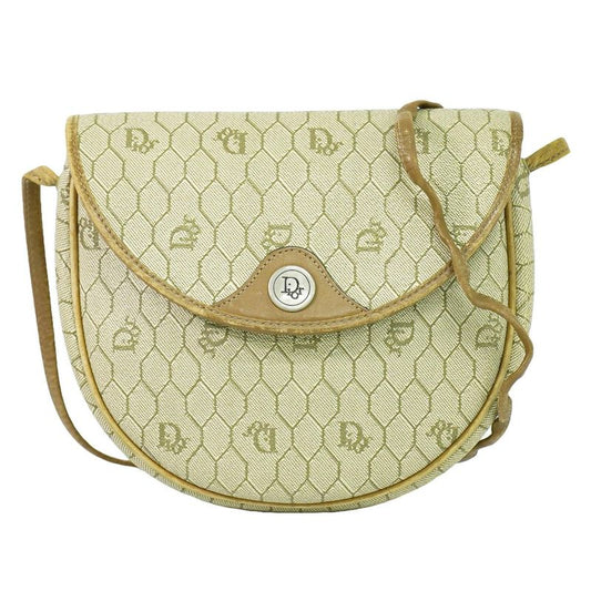 Authentic Christian DIOR Honeycomb Pattern Shoulder Bag Pochette PVC Beige Bag