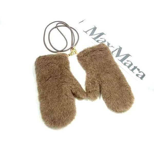 Max Mara Teddy Bear Mittens Alpaca Cashmere Silk Gloves ML Brown