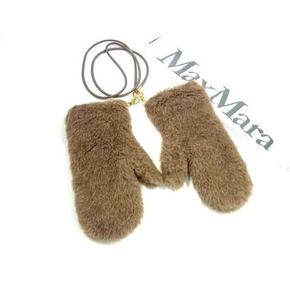 Max Mara Teddy Bear Mittens Alpaca Cashmere Silk Gloves ML Brown