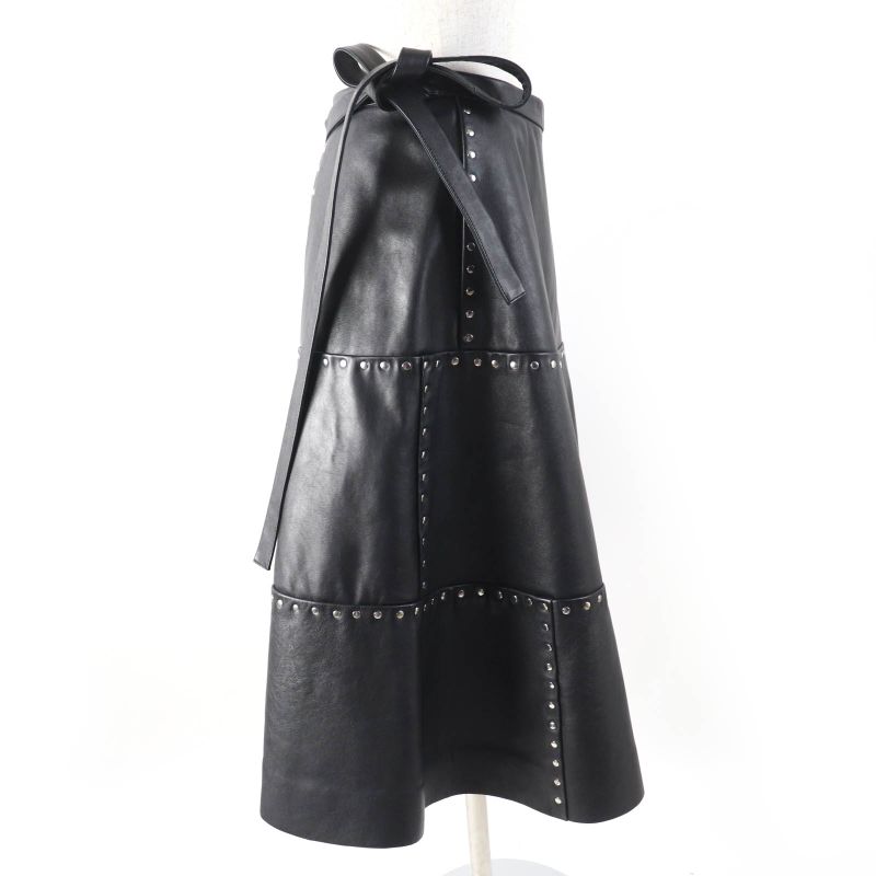 Balenciaga 457902 Studded Long Length Leather Wrap Skirt Rolled Skirt Black 38