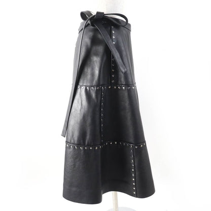 Balenciaga 457902 Studded Long Length Leather Wrap Skirt Rolled Skirt Black 38