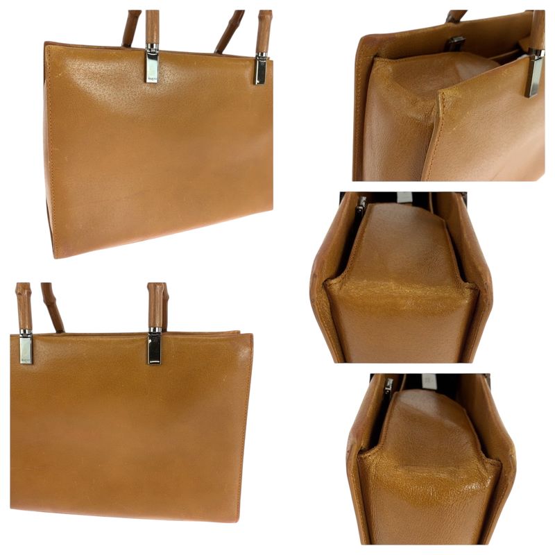 Gucci Bamboo Camel Silver Hardware Leather 002 1035 2way Handbag Tote Shoulder