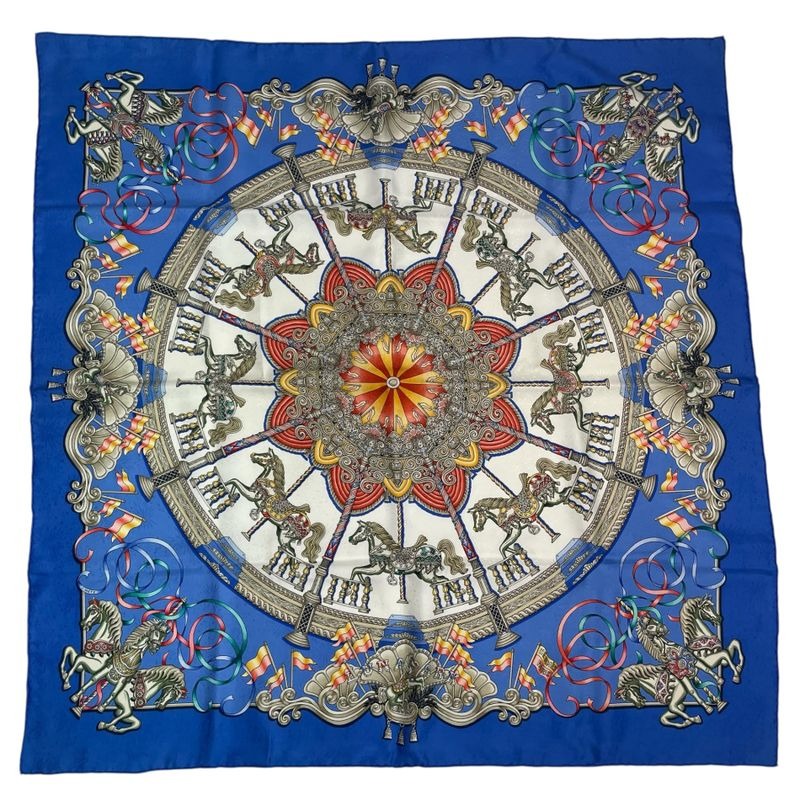 Hermes Carre 90 Scarf Silk LUNA PARK Amusement Merry-go-round Blue