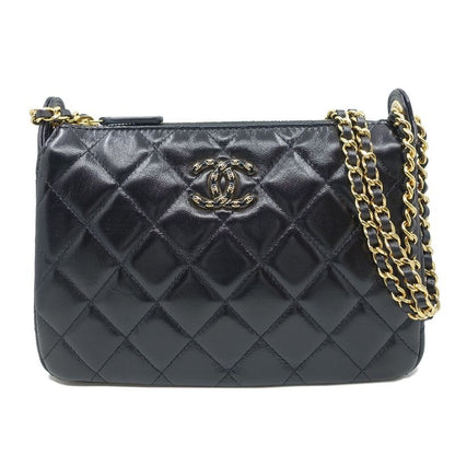 Chanel Chain Clutch 2-Way Bag Hand Shoulder Leather Black