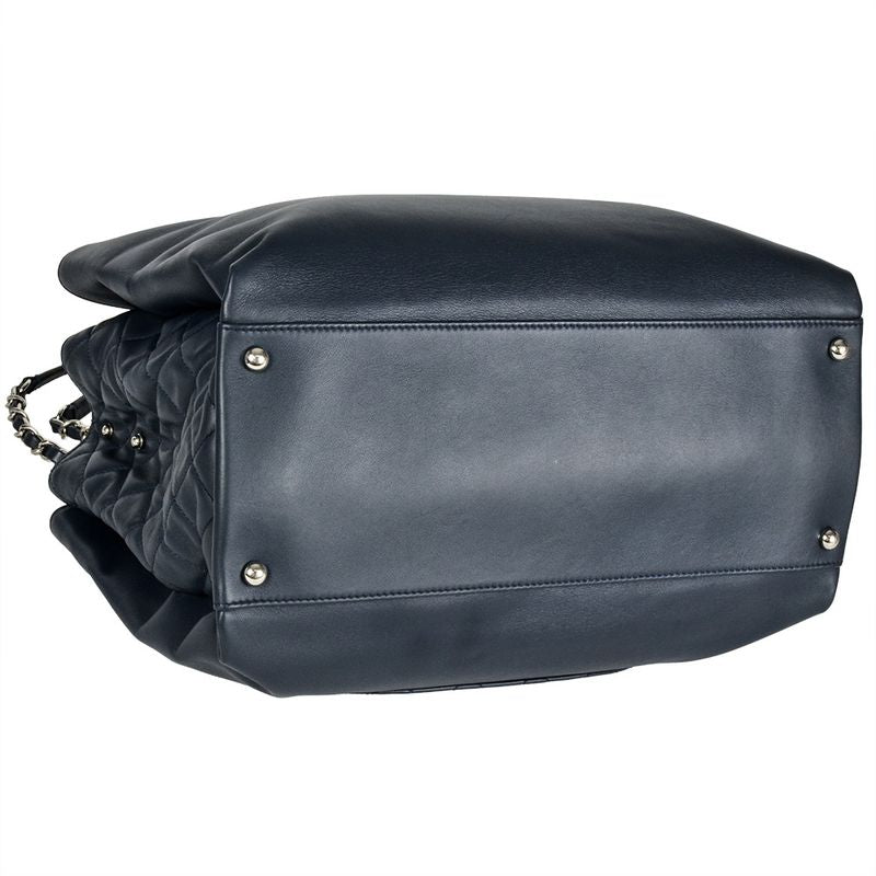 Chanel Matelasse Chain Tote Leather Navy Silver Hardware Coco Charm