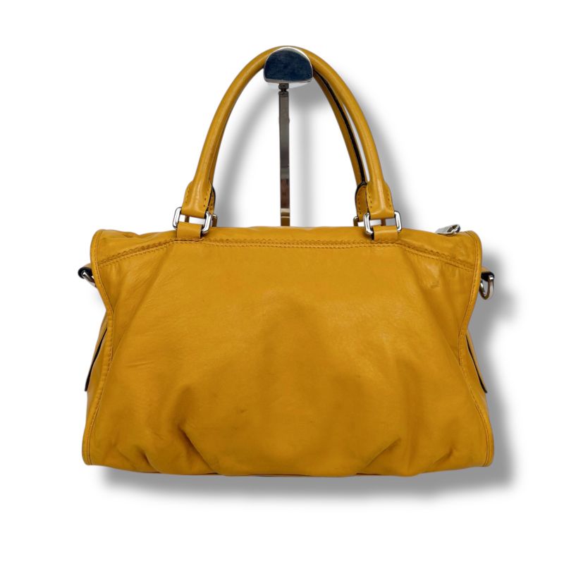 Loewe 2WAY Shoulder Bag Handbag Tassel Charm Fringe Anagram Logo Yellow Silver