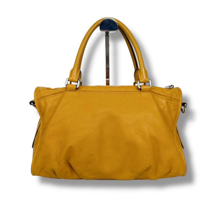Loewe 2WAY Shoulder Bag Handbag Tassel Charm Fringe Anagram Logo Yellow Silver