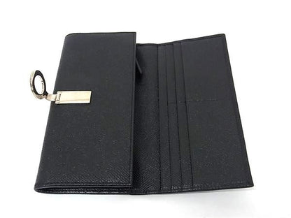 Bvlgari Leather Bifold Long Wallet Coin Purse Billfold Black Bs0399
