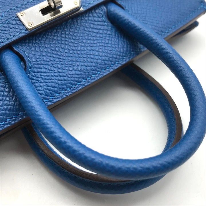 Hermes Tiny Birkin Epsom Mykonos Silver 2-Way Hand Shoulder Bag Blue Shikaku