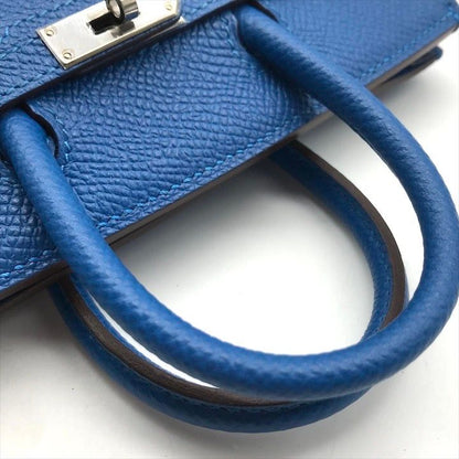 Hermes Tiny Birkin Epsom Mykonos Silver 2-Way Hand Shoulder Bag Blue Shikaku