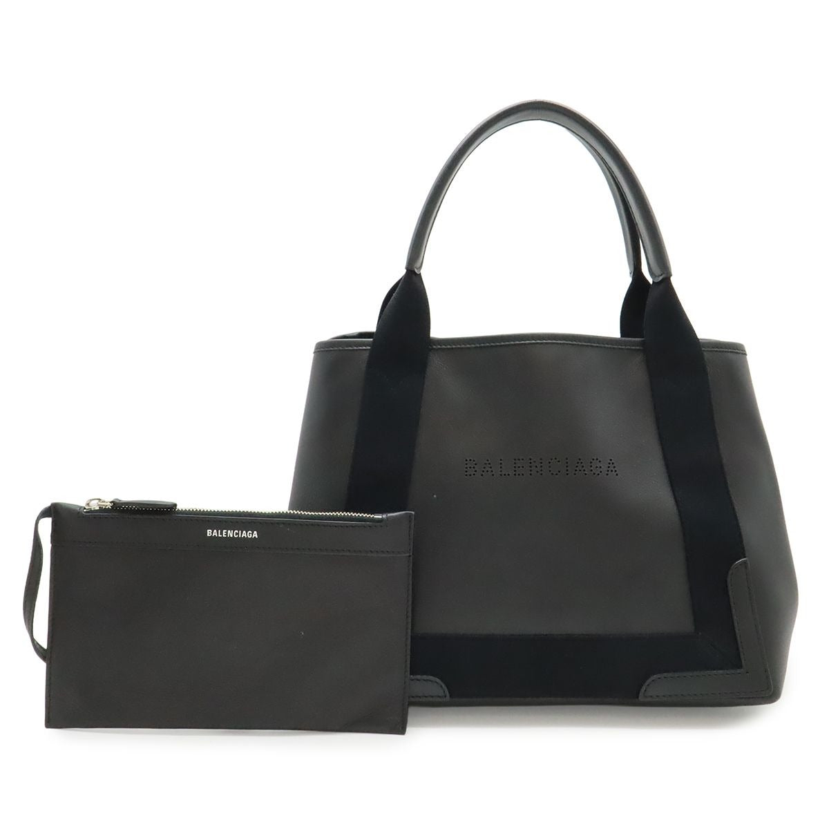 Balenciaga Navy Cabas S Tote Perforated Logo Leather Black
