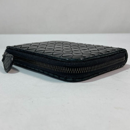 Bottega Veneta Intrecciato Round Zipper Wallet Black Enamel X