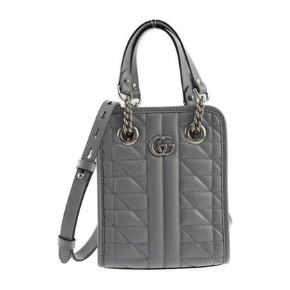 Gucci Handbag Leather Gray Silver Hardware GG Marmont 2-Way Shoulder Bag