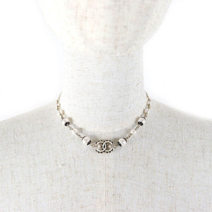 CHANEL Abe157 C24B Coco Mark Pearl Costume Necklace Choker Gold Black White