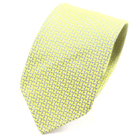 Hermes 100% Silk H Motif All Over Tie Yellow With Box Made In France Men's