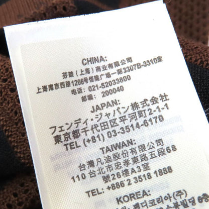 Fendi Fzy923 55% Silk Pecan High Neck Sheer Mesh Design Long Sleeve Top Brown