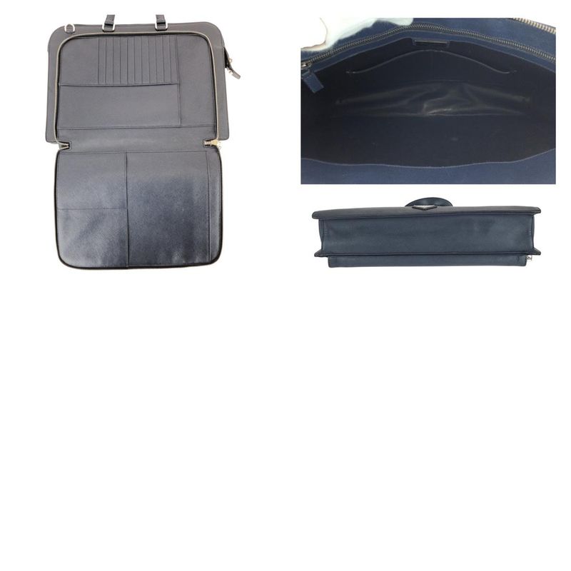 Prada Saffiano Triangle Logo Plate Navy Silver Hardware Leather Business Bag