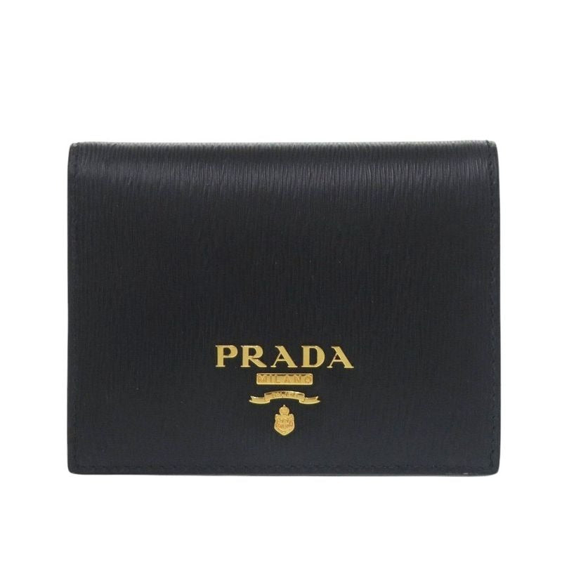Prada 1 Mv204 Vitterom-ve Leather Black Bifold Wallet 1081