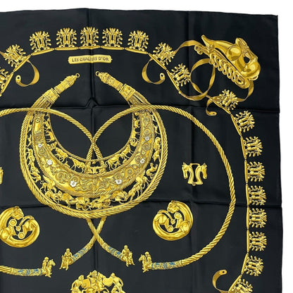 Hermes Scarf Silk Carre 90 les Cavaliers D'Or Golden Knight Black — view 3