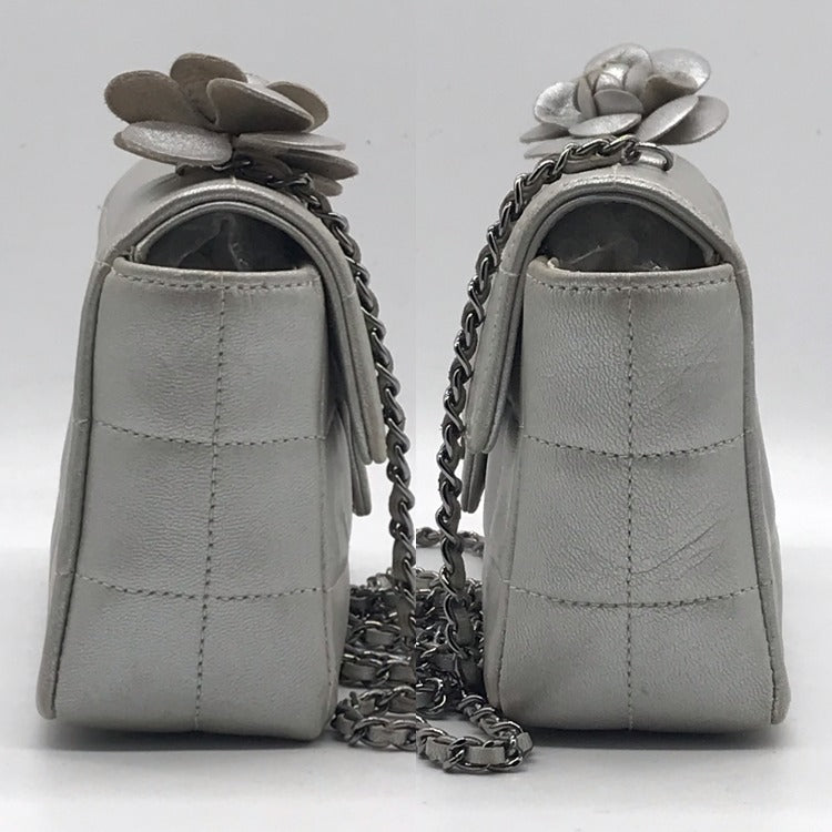Chanel Lambskin Camellia Choco Bar Chain Shoulder Bag Silver Price Negotiation — view 3