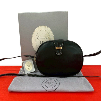 Dior Box Vintage CD Logo Leather Mini Shoulder Bag Pochette Black