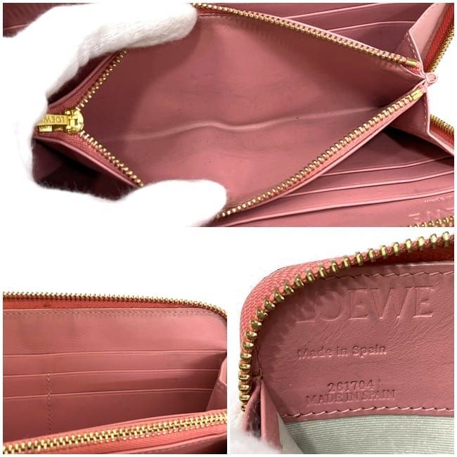 Loewe Round Zipper Long Wallet Black Pink Anagram Wallet