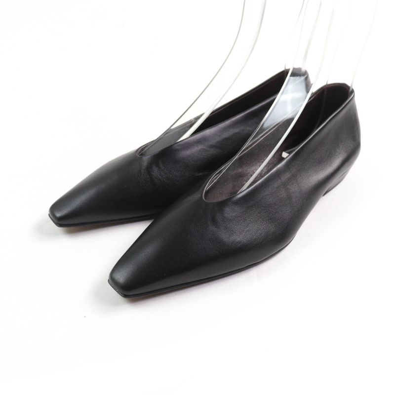 Bottega Veneta Square Toe Leather Flat Pumps Black 35 With Box