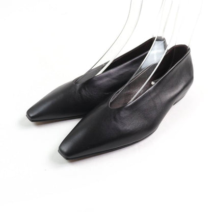 Bottega Veneta Square Toe Leather Flat Pumps Black 35 With Box