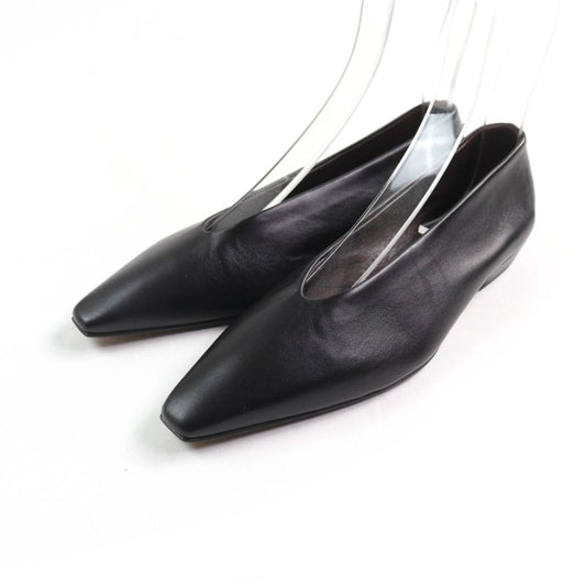 Bottega Veneta Square Toe Leather Flat Pumps Black 35 With Box