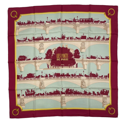 Hermes Scarf Silk Carre 90 les Ponts de Paris Bridges of Red