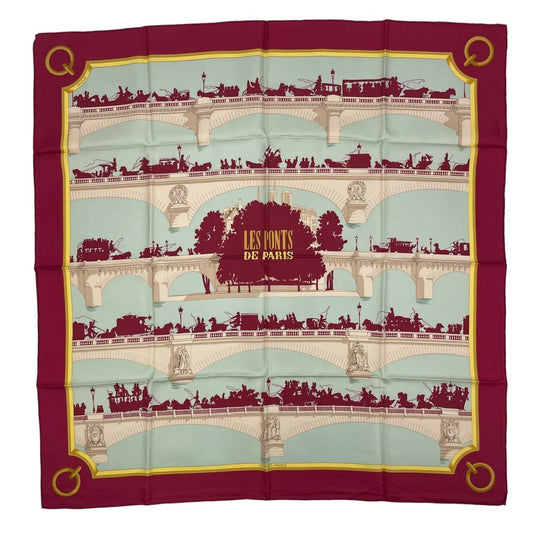 Hermes Scarf Silk Carre 90 les Ponts de Paris Bridges of Red