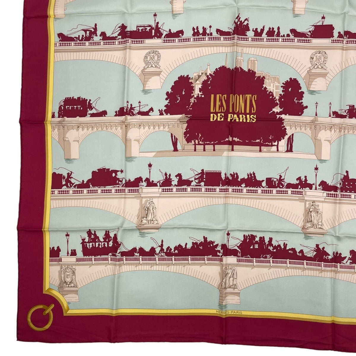 Hermes Scarf Silk Carre 90 les Ponts de Paris Bridges of Red — view 4