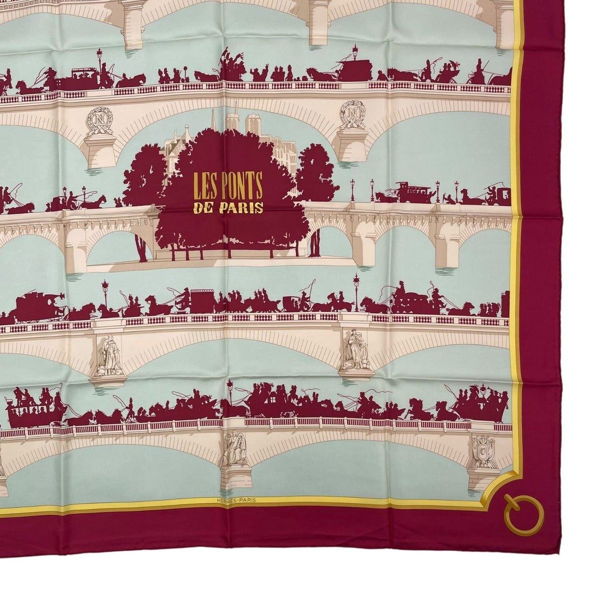 Hermes Scarf Silk Carre 90 les Ponts de Paris Bridges of Red — view 5
