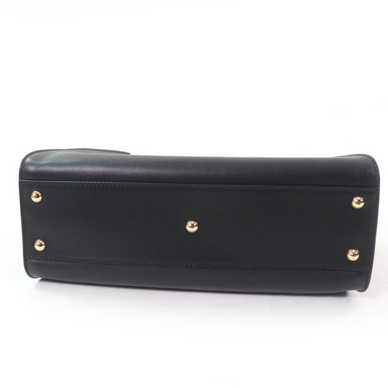 Fendi 8bn290 Peekaboo Regular Nappaleather 2WAY Shoulder Handbag Black Gold