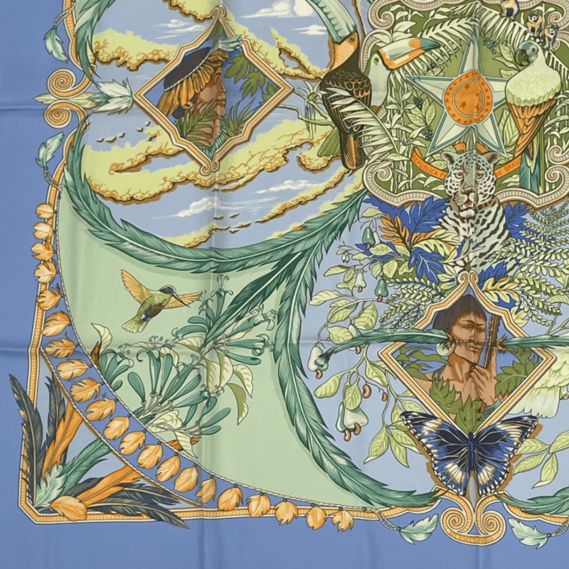 Hermes Scarf Carre 90 Amazonia 100% Silk Blue
