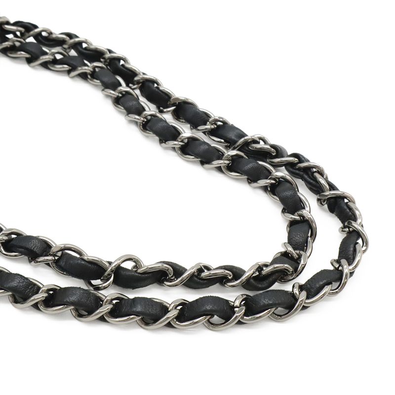 Chanel 255 Tweed W Flap Chain Bag Shoulder Bag Flower Motif Leather White Black